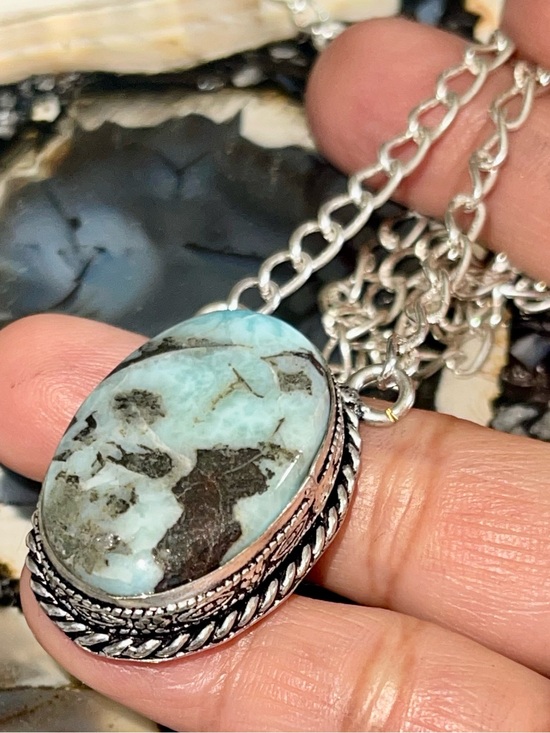 handmade & handcrafted genstone jewelry Jewelry - DR Caribbean Larimar Crystal Pendant Necklace